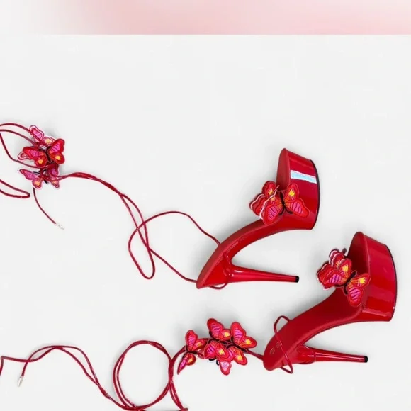 Elegant Red Butterfly Heels - Picture 1 of 4